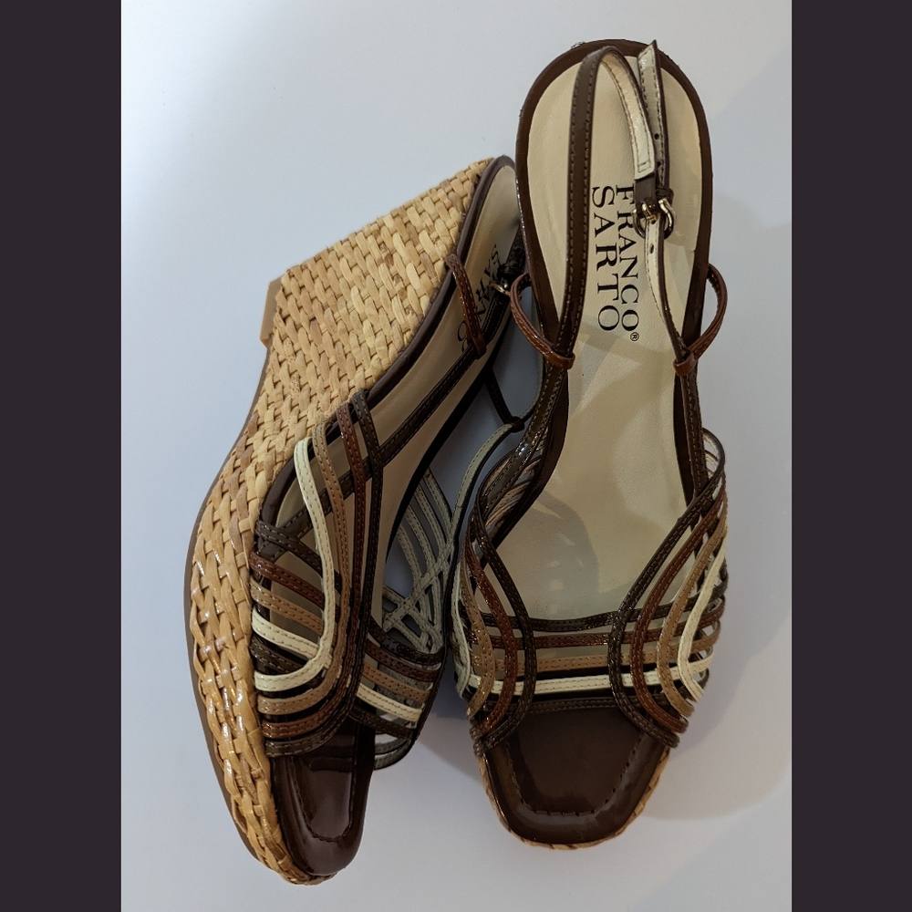 Franco Sarto brown patent leather wedges
